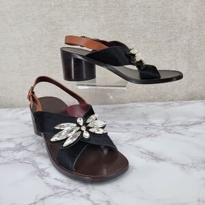 Marc Jacobs Y2K Chunky Heeled Pony Hair Leather Sandals Crystal Rhinestones